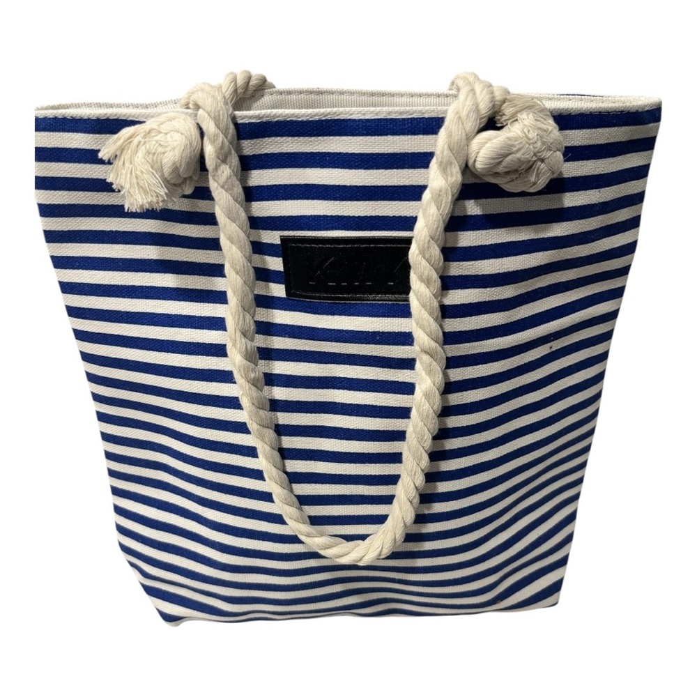 Nautical Blue and White Canvas Tote Bag - Picture 2 of 4